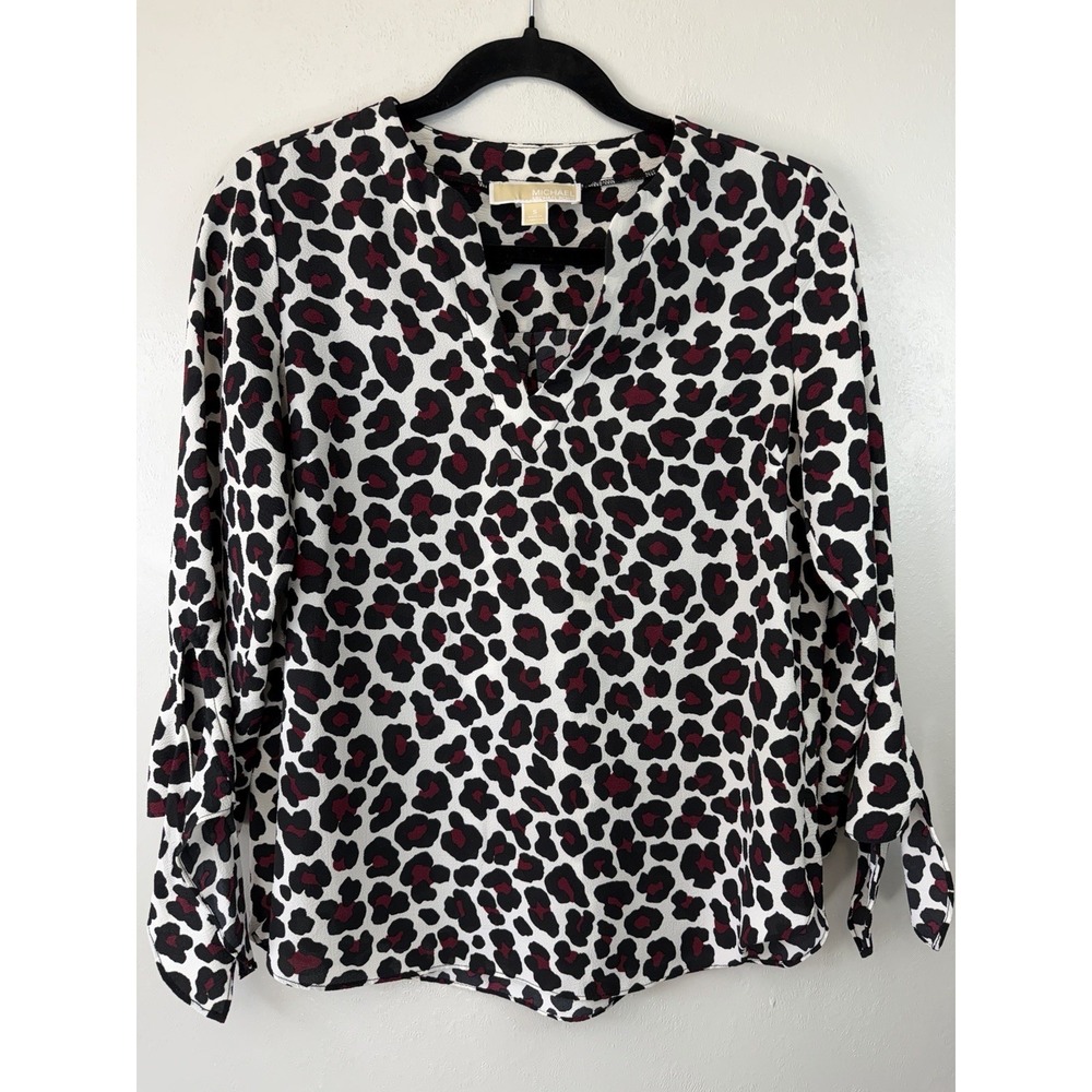 Michael Kors Animal Print‎ 3/4 Tie Sleeve Blouse Size S